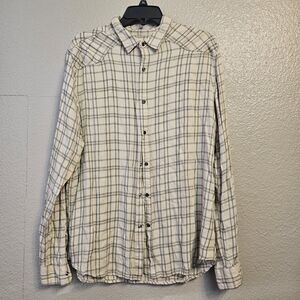 YoungLA Plaid Button Up Shirt XL Cream Black Flannel Streetwear Men Casual BB644